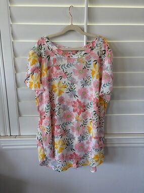 41 Hawthorn Pink Yellow Floral Scoop-Neck Blouse